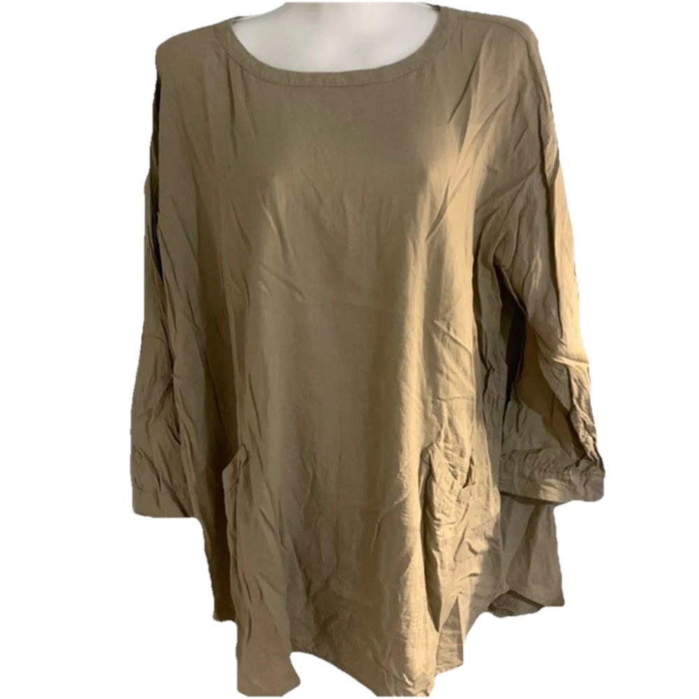 Ecote Earthy Lagenlook Tunic Top Womens Medium Tan Linen Blend Oversized relaxed